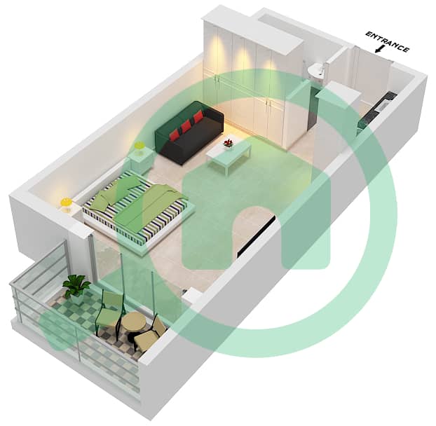 المخططات الطابقية لتصميم النموذج B شقة استوديو - ويفز ريزيدنس interactive3D