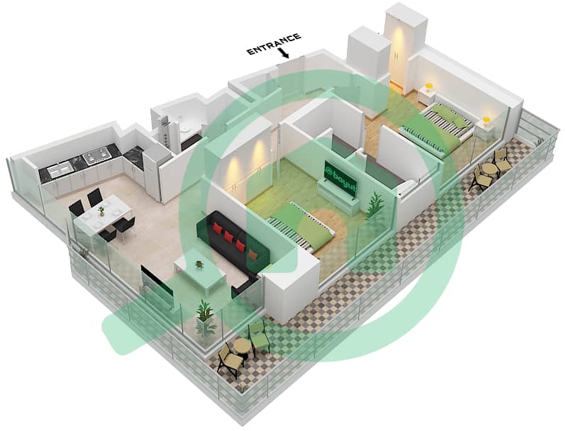 W Residences - 2 Bedroom Apartment Type/unit A / UNIT 1 FLOOR 2,4,6 Floor plan Type A Unit 1 Floor 2,4,6,8,10,12,14,16,18,20,22,24,26,28,30,32,34,36,38,40,42,44,46 interactive3D