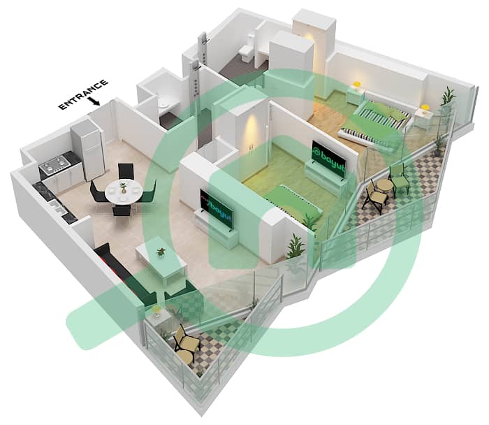 W Residences - 2 Bedroom Apartment Type/unit B / UNIT 2 FLOOR 2,4,6 Floor plan Type B Unit 2 Floor 2,4,6,8,10,12,14,16,18,20 interactive3D