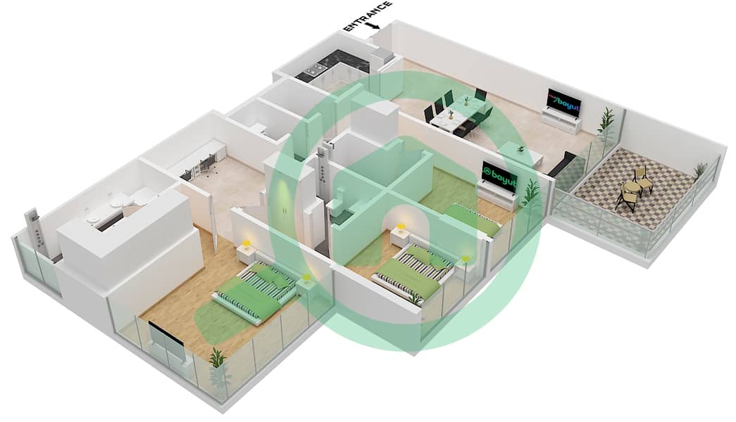 Mangrove Residences - 3 Bedroom Apartment Type 1 Floor plan Type 1 interactive3D
