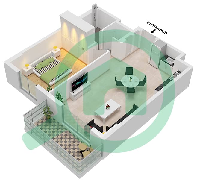 Ла Сирен Тауэр 5 - Апартамент 1 Спальня планировка Тип/мера 3A,3 /UNIT 5-6 FLOOR Type 3A,3 Unit 5-6 Floor 1-5 interactive3D