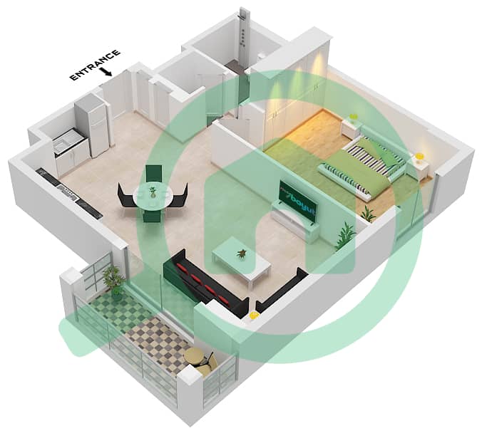 Ла Сирен Тауэр 5 - Апартамент 1 Спальня планировка Тип/мера 4 / UNIT 7 FLOOR 2-5 Type 4 Unit 7 Floor 2-5 interactive3D