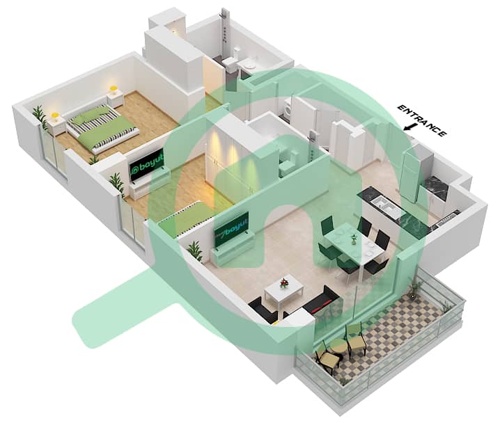 المخططات الطابقية لتصميم النموذج / الوحدة 2 / UNIT 2 FLOOR 2-4 شقة 2 غرفة نوم - برج لا سيرين 4 Type 2 Unit 2 Floor 2-4 interactive3D
