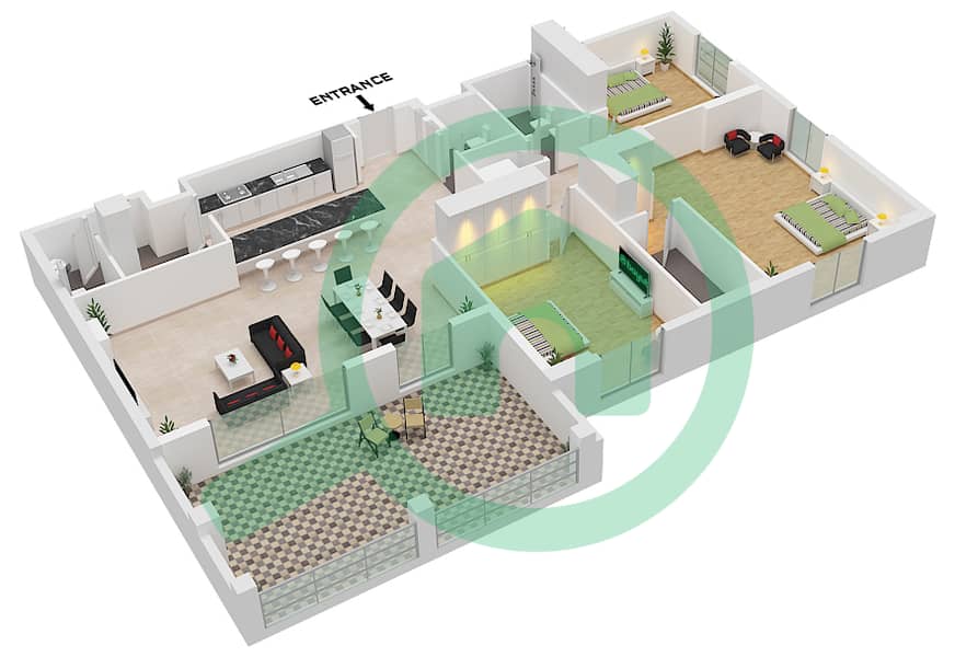 المخططات الطابقية لتصميم النموذج / الوحدة 1 / UNIT 1 FLOOR 5-6 شقة 3 غرف نوم - برج لا سيرين 4 Type 1 Unit 1 Floor 5-6 interactive3D