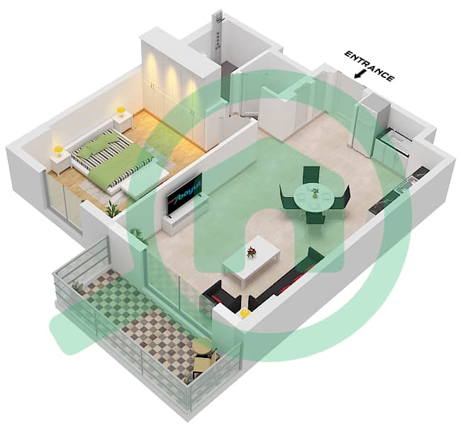 Ла Сирен Тауэр 6 - Апартамент 1 Спальня планировка Тип/мера 5A,5 / UNIT 6 FLOOR 1 Type 5A,5 Unit 6 Floor 1-4 interactive3D