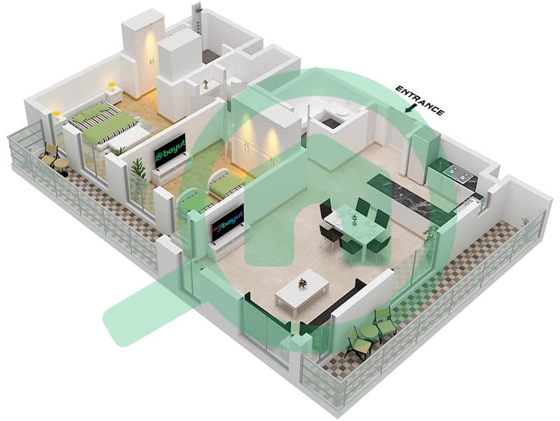 Terrazzo Residences - 2 卧室公寓类型／单位1C / UNIT 15戶型图 Type 1C Unit 15 First-Fourth Floor Tower A interactive3D