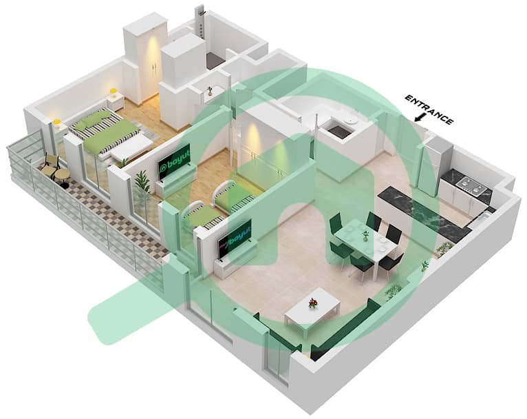 Terrazzo Residences - 2 卧室公寓类型／单位1A / UNIT 7,8,14,17,22戶型图 "Type 1A Unit 8,17 Second-Fourth Floor Tower A
Unit 7,14 First-Fourth Floor Unit 22 Third-Fourth Floor Unit 17 Fifth Floor" interactive3D