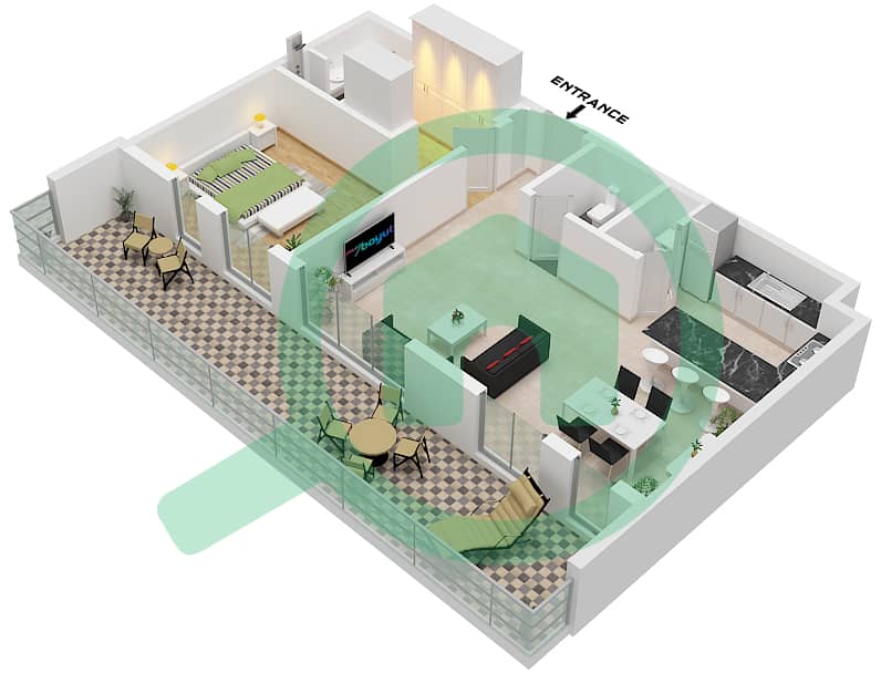 Terrazzo Residences - 1 卧室公寓类型／单位3 / UNIT 8戶型图 Type 3 Unit 8 Fifth Floor Tower A interactive3D