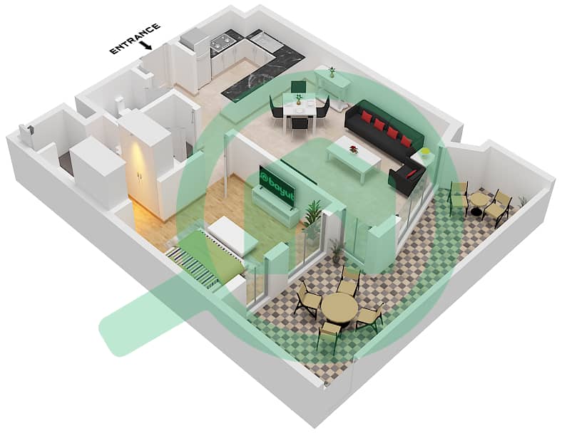 Terrazzo Residences - 1 卧室公寓类型／单位2B / UNIT 2-4,18戶型图 "Type 2B Unit 2,3,4,5 First Floor Tower A
Unit 2,3,4,18 First FLoor Tower B" interactive3D