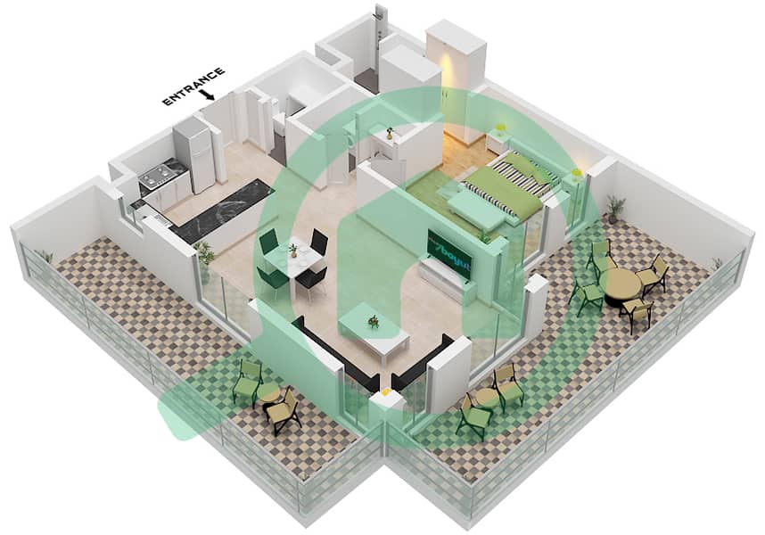 Terrazzo Residences - 1 卧室公寓类型／单位1C / UNIT 16戶型图 Type 1C Unit 16 First Floor Tower B interactive3D