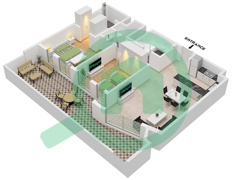 Terrazzo Residences - 2 卧室公寓类型／单位2B / UNIT 1,19戶型图 "Type 2B Unit 1 First Floor Tower A
Unit 1,19 First Floor Tower B" interactive3D