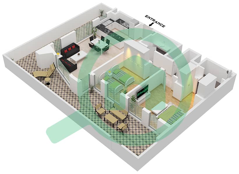 Terrazzo Residences - 2 卧室公寓类型／单位2C / UNIT 16戶型图 Type 2C Unit 16 First Floor Tower A interactive3D