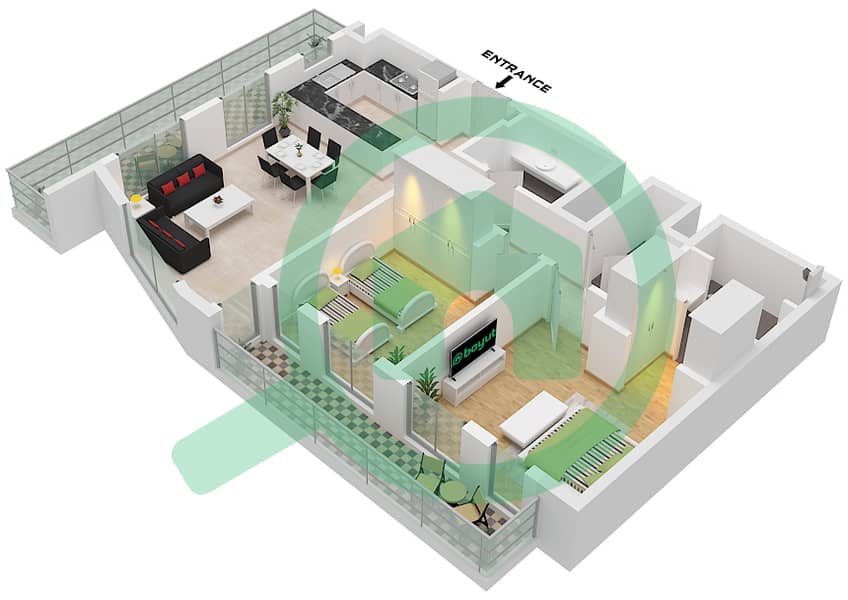 Terrazzo Residences - 2 卧室公寓类型／单位2D / UNIT 16戶型图 Type 2D Unit 16 Second-Fourth Floor Tower A interactive3D