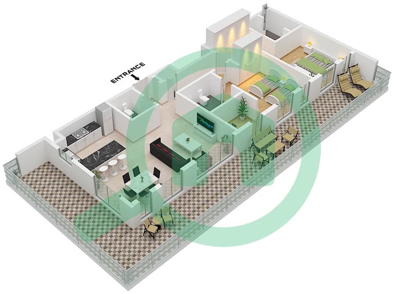 Terrazzo Residences - 2 卧室公寓类型／单位3B / UNIT 6,7,11戶型图 "Type 3B Unit 7 Fifth Floor Tower A
Unit 6,11 Fifth FLoor Tower B" interactive3D