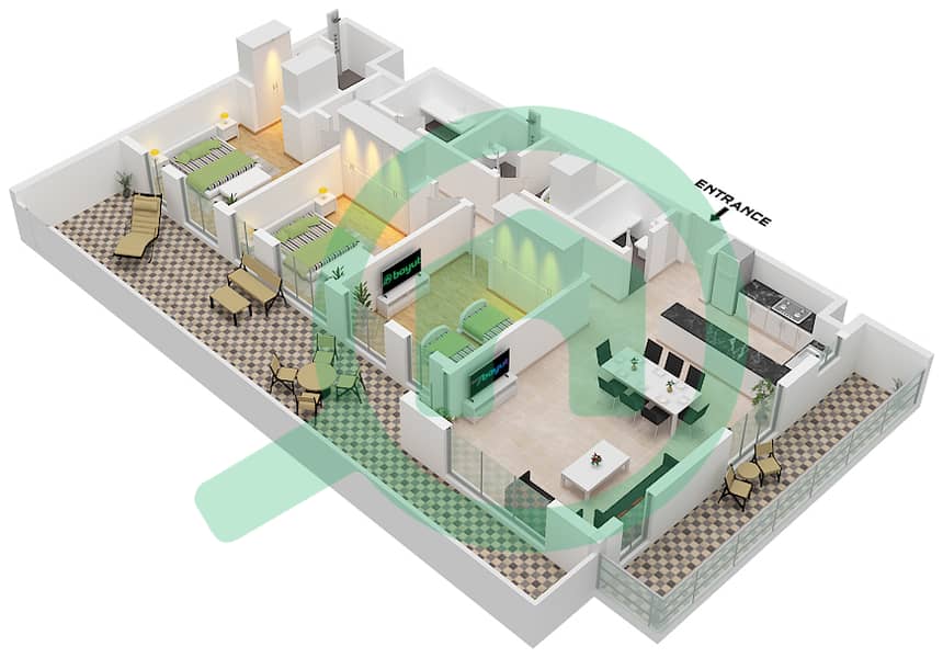 Terrazzo Residences - 3 卧室公寓类型／单位1B / UNIT 5-7,17戶型图 "Type 1B Unit 7,6 First Floor Tower A
Unit 5,17 First Floor Tower B" interactive3D