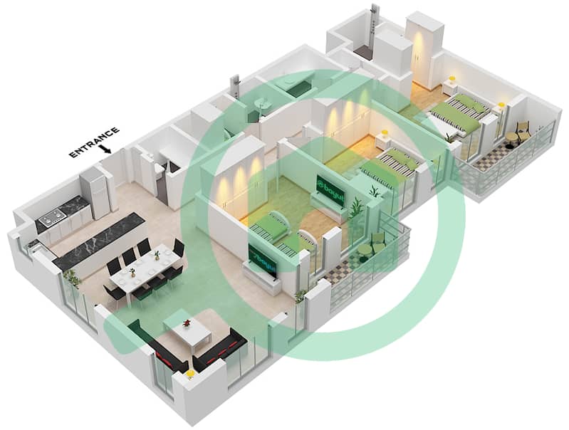 Terrazzo Residences - 3 卧室公寓类型／单位1C / UNIT 18,19,23戶型图 "Type 1C Unit 19 Second-Fourth Floor Tower A
Unit 23 Third-Fourth Floor Unit 18 Fifth Floor Tower B" interactive3D