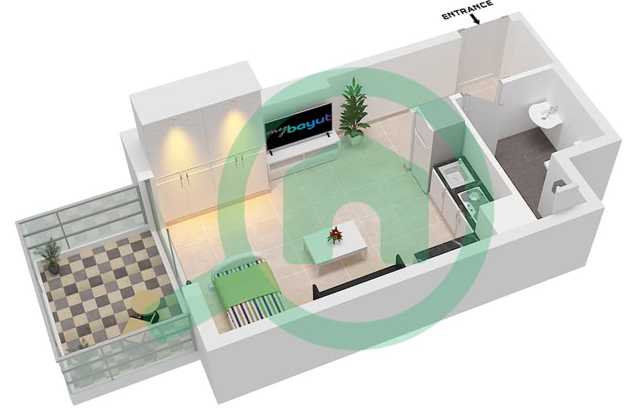 Q Gardens Lofts - Studio Apartment Type A FLOOR 3-13 Floor plan Type A Floor 3-13 interactive3D