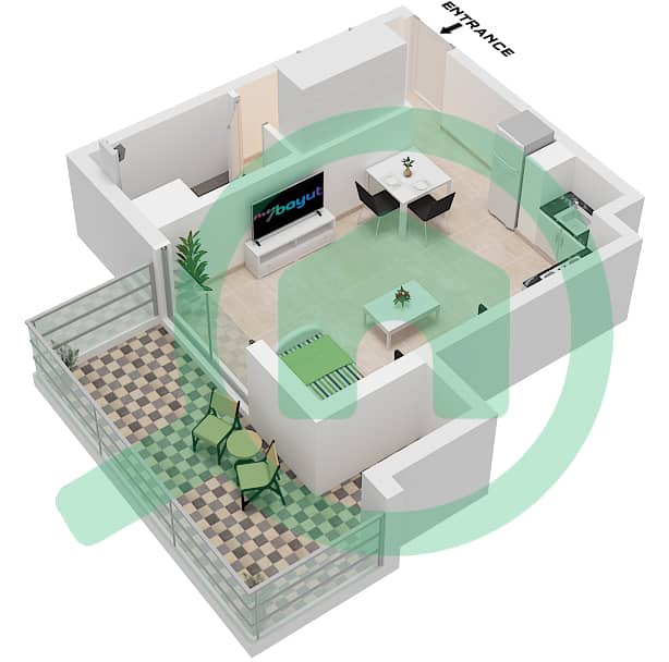 Q Gardens Lofts - Studio Apartment Type B FLOOR 3-13 Floor plan Type B Floor 3-13 interactive3D