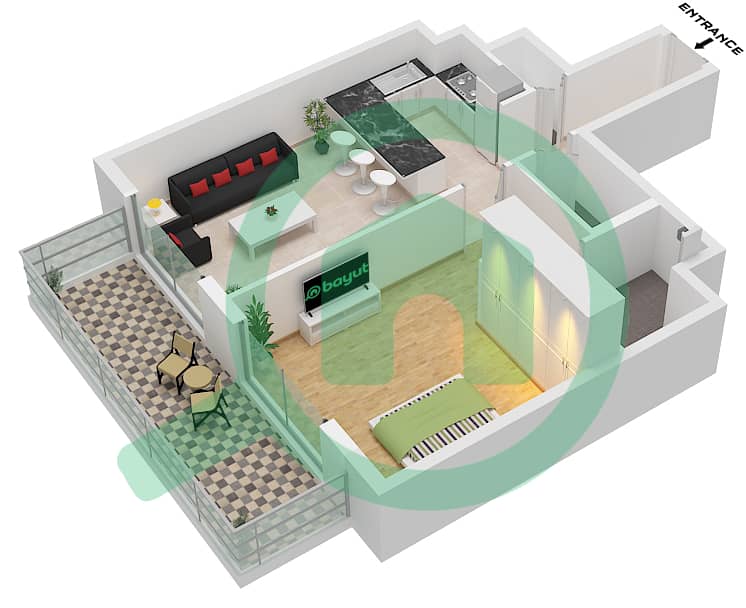 Q Gardens Lofts - 1 Bedroom Apartment Type A FLOOR 3-13 Floor plan Type A Floor 3-13 interactive3D