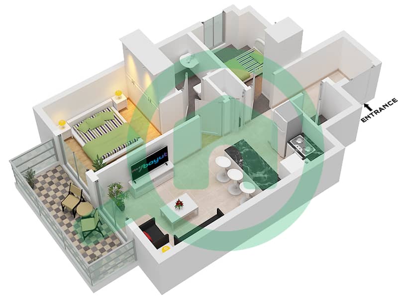 Q Gardens Lofts - 1 Bedroom Apartment Type B FLOOR 3-9 Floor plan Type B Floor 3-9 interactive3D