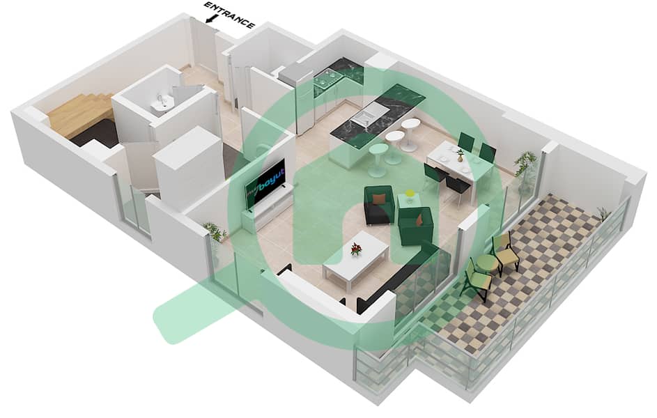 المخططات الطابقية لتصميم النموذج C3 FLOOR 14,17 شقة 2 غرفة نوم - كيو جاردنز لوفتس Lower Floor
Type C3 Lower Floor 14,16 interactive3D