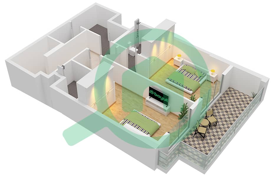 المخططات الطابقية لتصميم النموذج C3 FLOOR 14,17 شقة 2 غرفة نوم - كيو جاردنز لوفتس Upper Flower
Type C3 Upper Floor 15,17 interactive3D