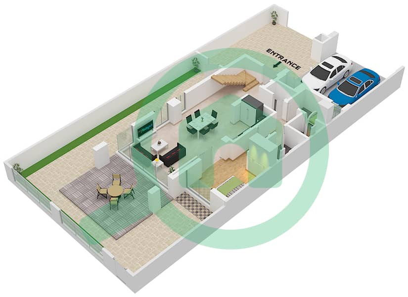 萨姆斯联排别墅 - 4 卧室联排别墅类型／单位B MIRRORED / UNIT END戶型图 Type B Mirrored Unit End Unit Ground Floor interactive3D