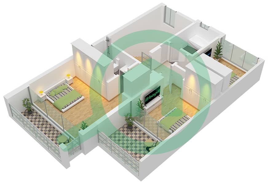 Shams Townhouses - 4 Bedroom Townhouse Type/unit B MIRRORED / UNIT END Floor plan Type B Mirrored Unit End Unit First Floor interactive3D