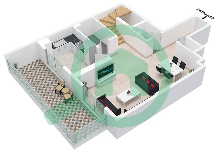 Q Gardens Lofts - 2 Bedroom Apartment Type B1 FLOOR 14,17 Floor plan Lower Floor
Type B1 Lower Floor 14,16 interactive3D