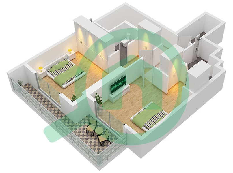 Q Gardens Lofts - 2 Bedroom Apartment Type B1 FLOOR 14,17 Floor plan Upper Floor
Type B1 Lower Floor 14,16 interactive3D