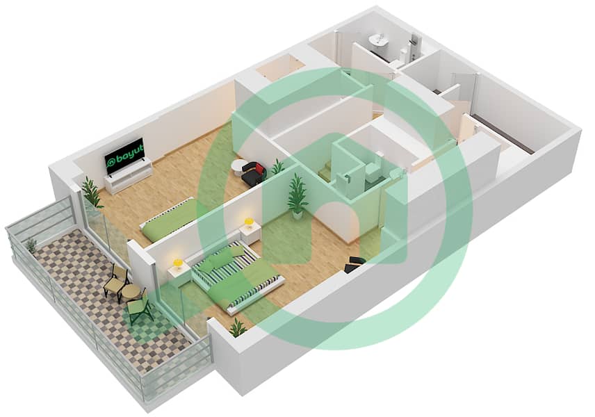Q Gardens Lofts - 2 Bedroom Apartment Type D1 FLOOR 1,2 Floor plan Type D1 Upper Floor 2 interactive3D