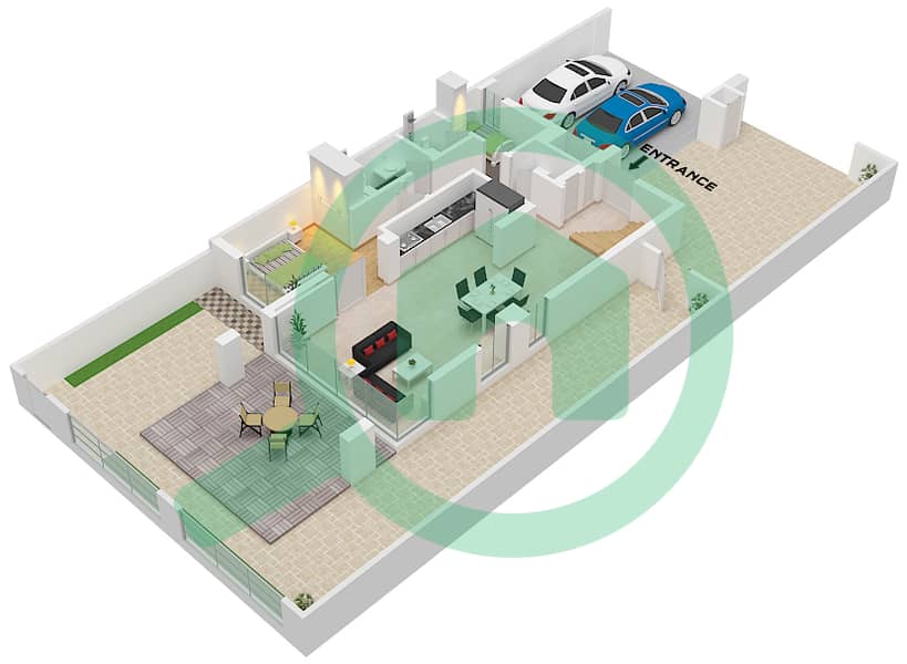 Шамс Таунхаусы - Таунхаус 4 Cпальни планировка Тип/мера B / UNIT END Type B / Unit End Ground Floor interactive3D