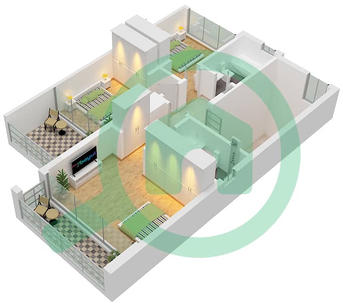 Шамс Таунхаусы - Таунхаус 4 Cпальни планировка Тип/мера B / UNIT END Type B / Unit End First Floor interactive3D