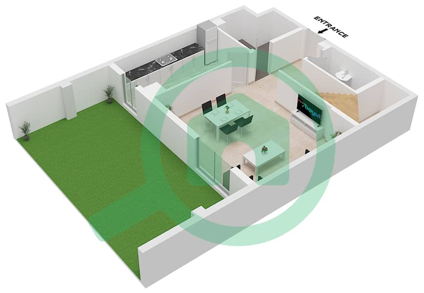 Q Gardens Lofts - 2 Bedroom Apartment Type E1 FLOOR 1,2 Floor plan TypeE1 Lower Floor 1 interactive3D