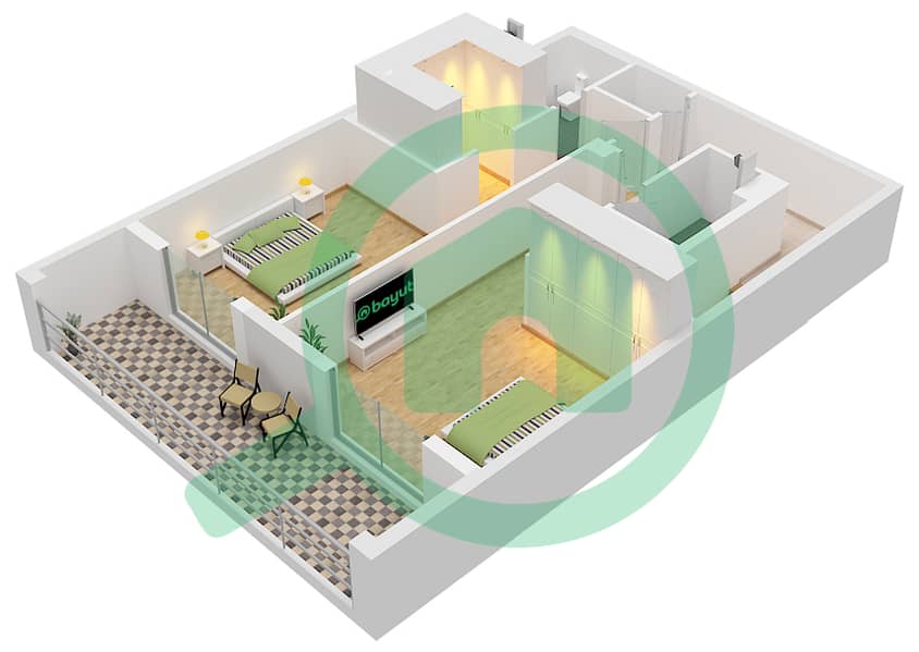 Q Gardens Lofts - 2 Bedroom Apartment Type E1 FLOOR 1,2 Floor plan Type E1 Upper Floor 2 interactive3D