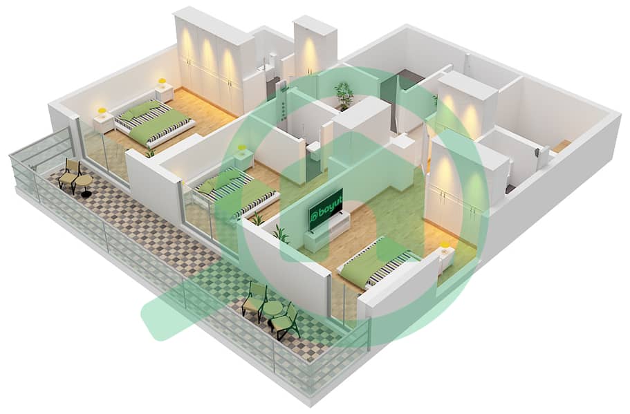 Q Gardens Lofts - 4 Bedroom Apartment Type C2 FLOOR 1,2 Floor plan Type C2 Upper Floor 2 interactive3D