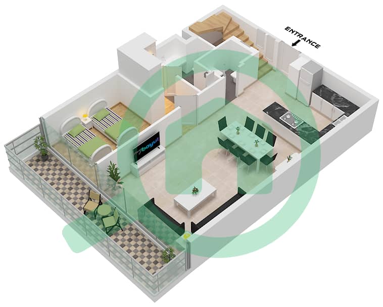Perla 2 - 4 Bedroom Apartment Type B Floor plan Type B Lower Floor Ground Floor - Floor 10 interactive3D