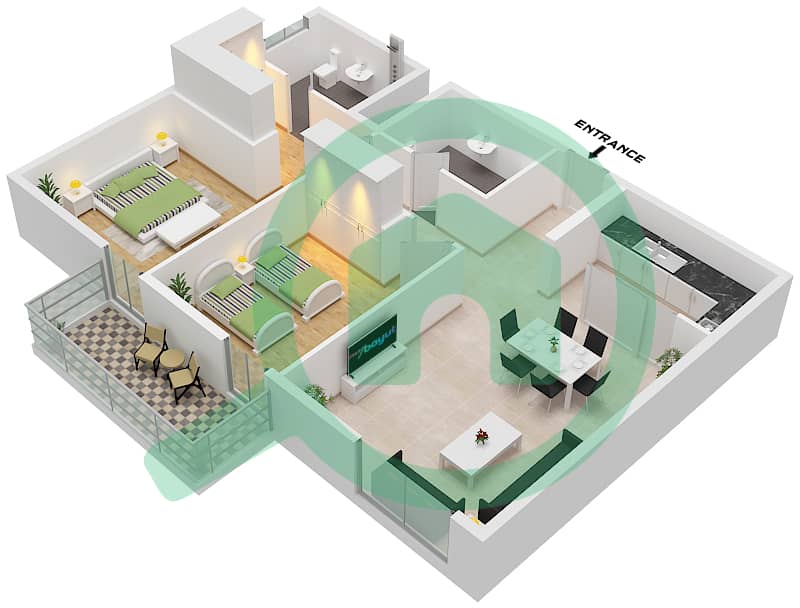 Marriott Residences - 2 卧室公寓单位UNIT 9 FLOOR 25-29戶型图 Unit 9 Floor 25-29 interactive3D