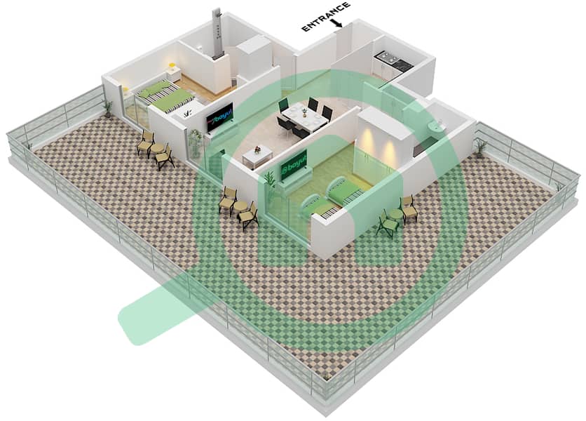 Марриотт Резиденсес - Апартамент 2 Cпальни планировка Единица измерения UNIT 1 FLOOR 1 Unit 1 Floor 1 interactive3D