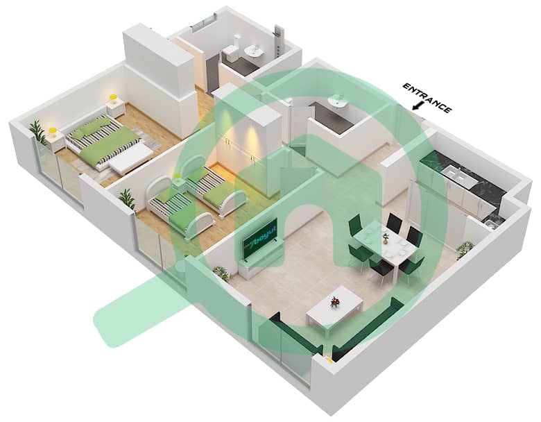 Марриотт Резиденсес - Апартамент 2 Cпальни планировка Единица измерения UNIT 5 FLOOR 25-29 Unit 5 Floor 25-29 interactive3D