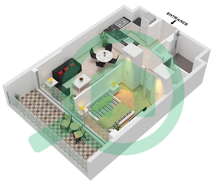 المخططات الطابقية لتصميم النموذج 1A FLOOR 3-17 شقة 1 غرفة نوم - ذا باراغون باي IGO 1A Floor 3-17 interactive3D