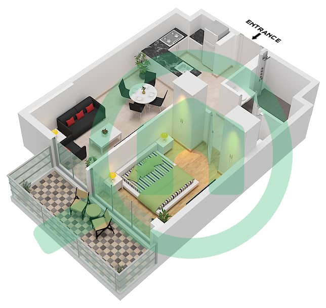 المخططات الطابقية لتصميم النموذج 1B FLOOR 3-9 شقة 1 غرفة نوم - ذا باراغون باي IGO 1B Floor 3-9 interactive3D