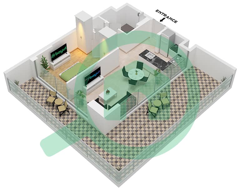المخططات الطابقية لتصميم النموذج 1C FLOOR 3-9 شقة 1 غرفة نوم - ذا باراغون باي IGO 1C Floor 3-9 interactive3D