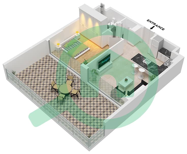 المخططات الطابقية لتصميم النموذج 1D FLOOR 10-23 شقة 1 غرفة نوم - ذا باراغون باي IGO 1D Floor 10-23 interactive3D