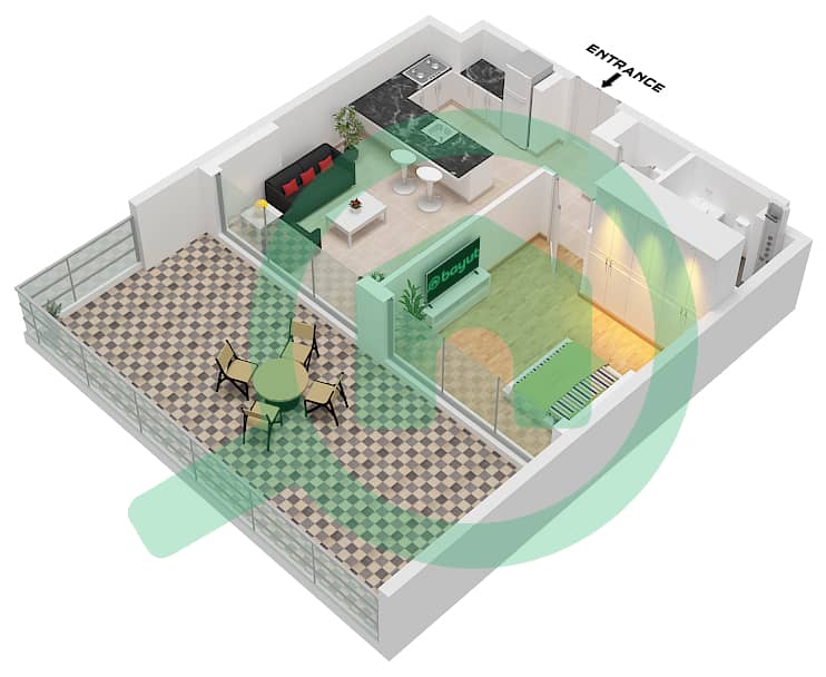 المخططات الطابقية لتصميم النموذج 1E FLOOR 10-23 شقة 1 غرفة نوم - ذا باراغون باي IGO 1E Floor 10-23 interactive3D