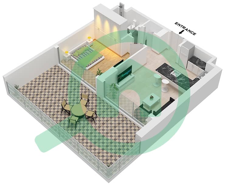 المخططات الطابقية لتصميم النموذج 1F FLOOR 10-23 شقة 1 غرفة نوم - ذا باراغون باي IGO 1F Floor 10-23 interactive3D