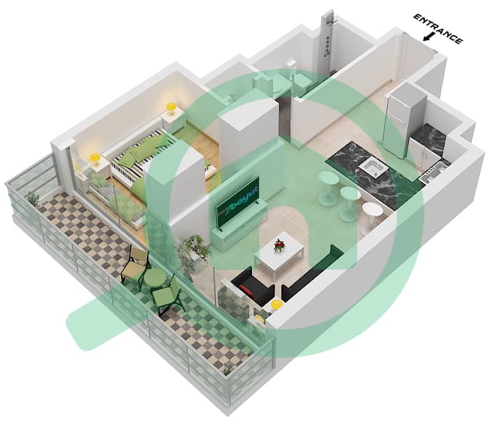 المخططات الطابقية لتصميم النموذج 1H FLOOR  3-23 شقة 1 غرفة نوم - ذا باراغون باي IGO 1H Floor  3-23 interactive3D