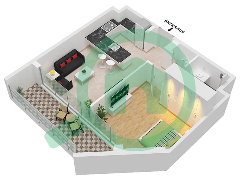 المخططات الطابقية لتصميم النموذج 1I   FLOOR 3-23 شقة 1 غرفة نوم - ذا باراغون باي IGO 1I   Floor 3-23 interactive3D