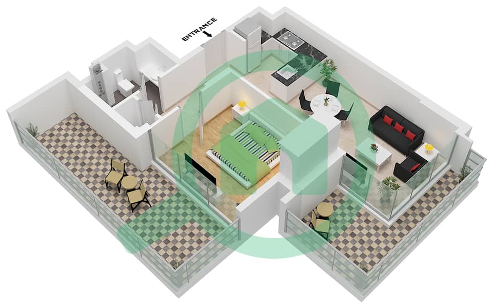المخططات الطابقية لتصميم النموذج 1J  FLOOR 3-9 شقة 1 غرفة نوم - ذا باراغون باي IGO 1J  Floor 3-9 interactive3D