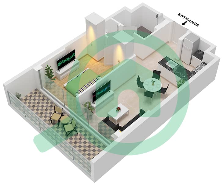 المخططات الطابقية لتصميم النموذج 1K  FLOOR 3-17 شقة 1 غرفة نوم - ذا باراغون باي IGO 1K  Floor 3-17 interactive3D